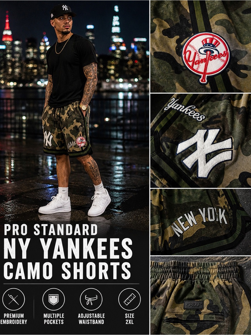 Pro Standard NY Yankees Camo Shorts 2XL Embroidered Logo Streetwear - Picture 2 of 8